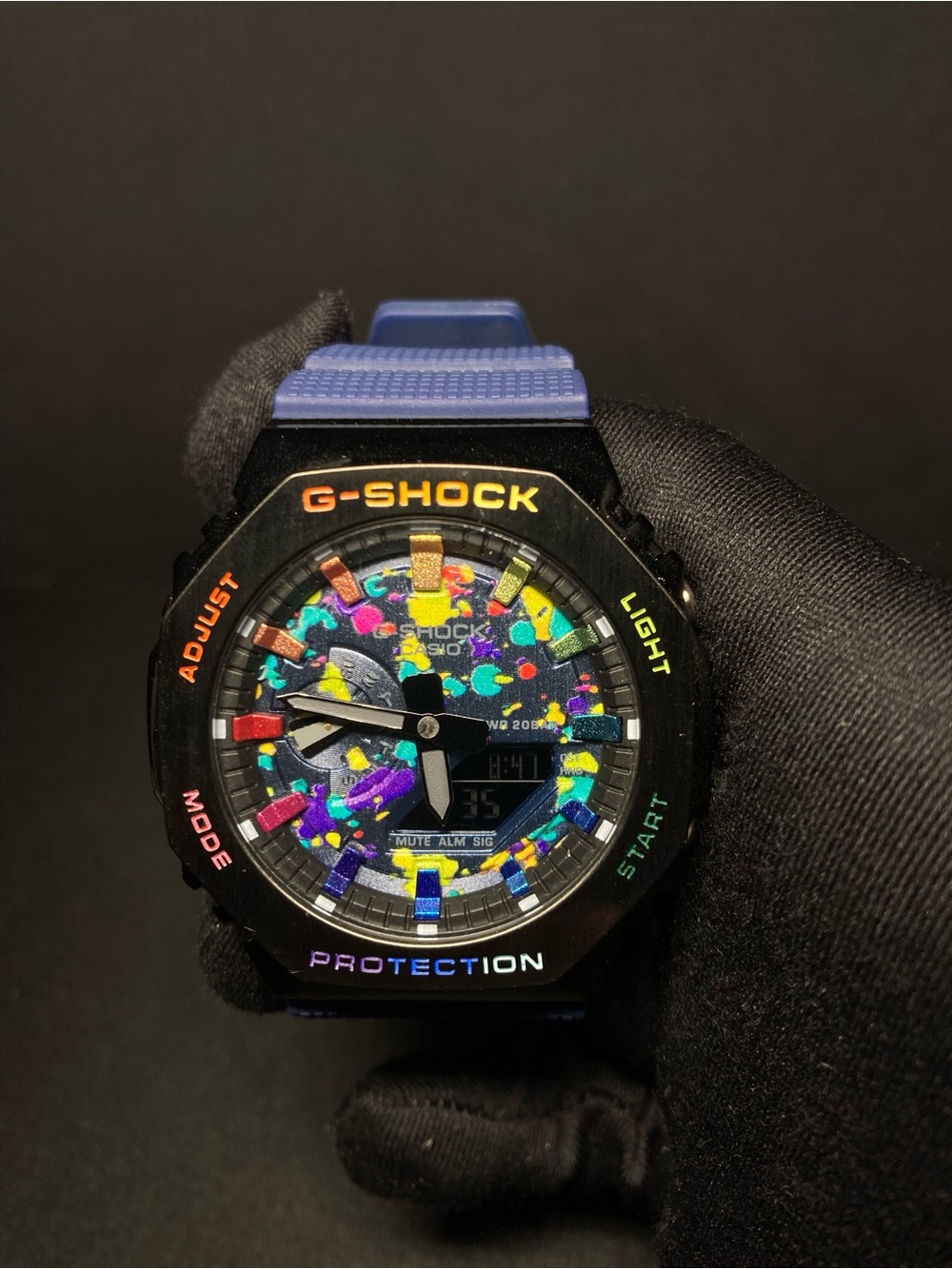 Custom G Shock Blue Rainbow Splatter Gm 2100 Model
